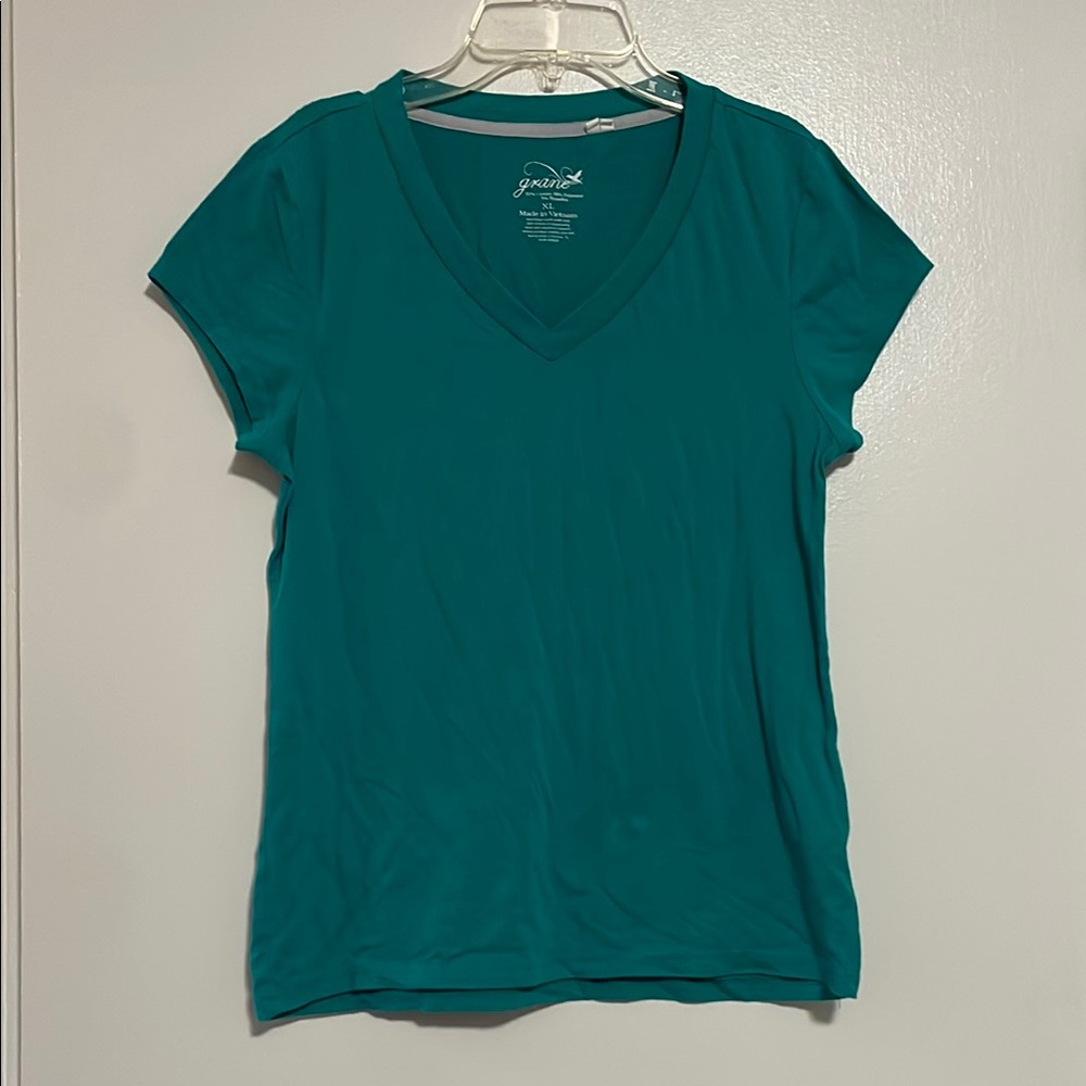 Grane Women's Aqua V-Neck Short Sleeve Top